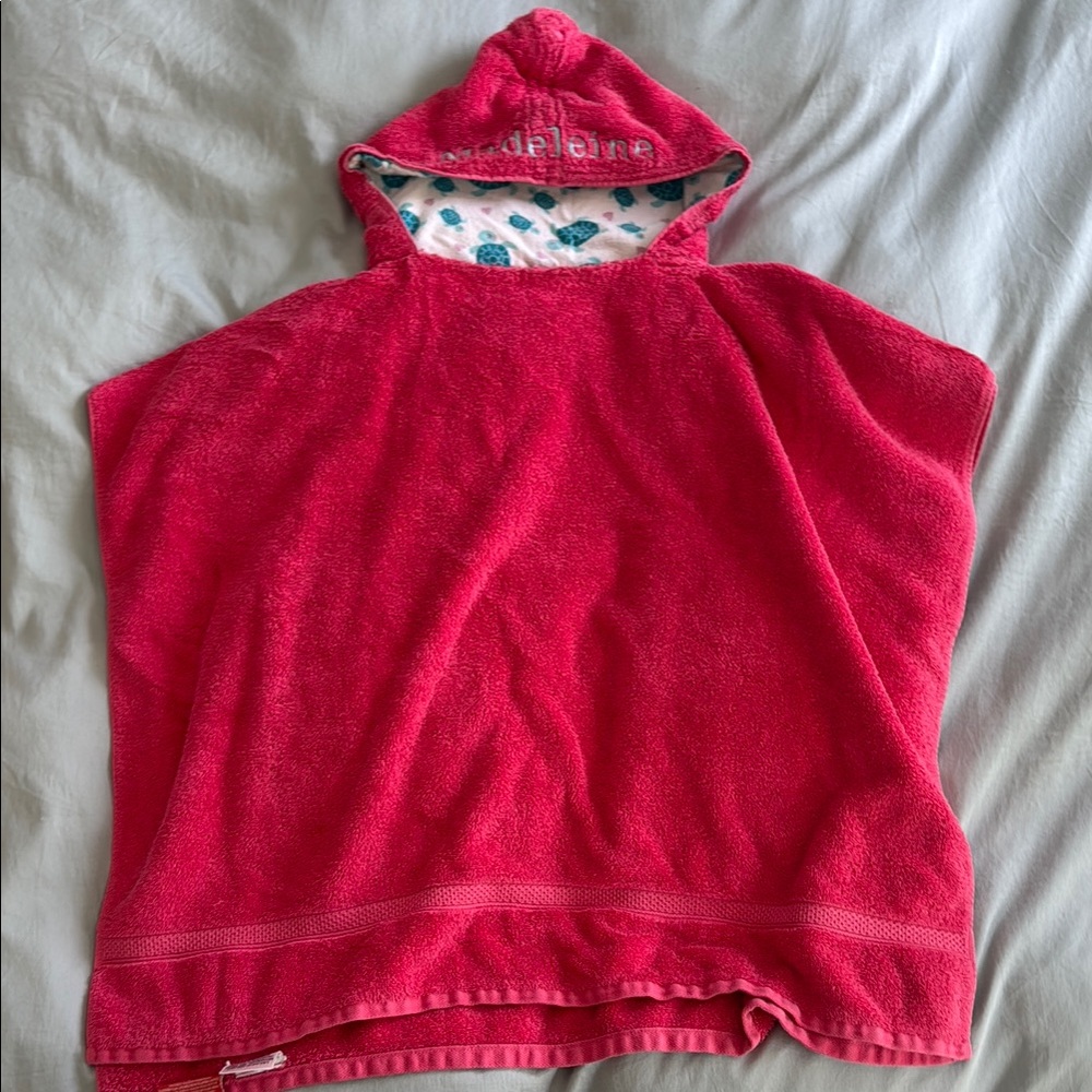 Little Kids Pink Hooded Towel Poncho - Custom embroidered with “Madeleine”